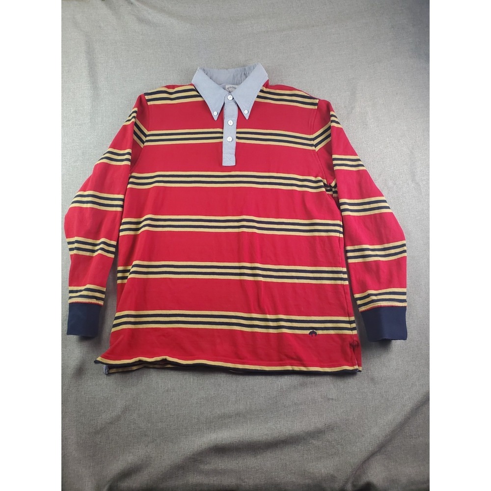Brooks Brothers Rugby Polo Shirt Mens Large Red Striped Classic Long Sleeve